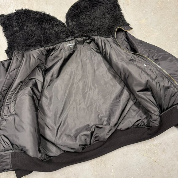 Balenciaga Hooded Bomber Jacket Faux Fur Hood Oversized Zip Blackk Large - Picture 9 of 14